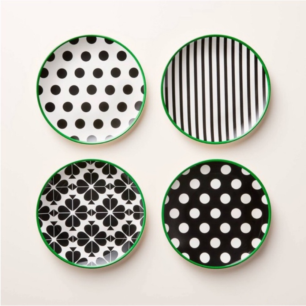 ♠️ 4pc Melamine Salad Plate Set Black/Cream/Green Kate Spade New York x Target